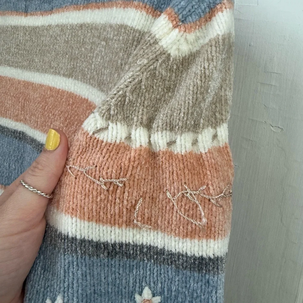 Alfred Dunner Textured Striped Pastel Chenille Knit Sweater Petite XL Cottage